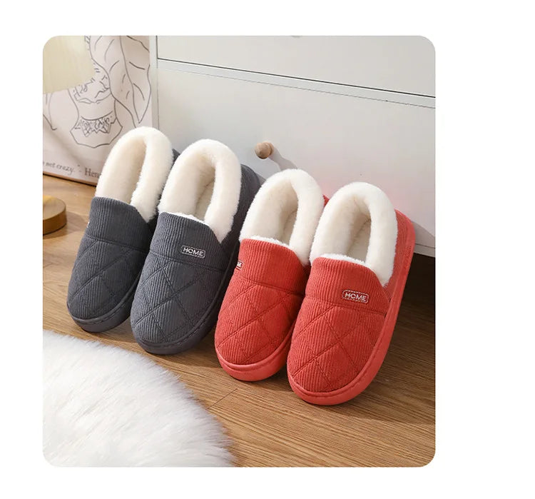 New 2023 Corduroy Cotton Shoes for Women Home Warm Anti-slip Couple Winter Cotton Plush Slippers Platform Shoes Men