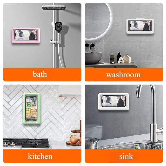 Bathroom Waterproof Phone Case Stand Shell Touch Screen Bath Watch Video Catch-up Drama Gadget Punch-free Kitchen Phone Stand