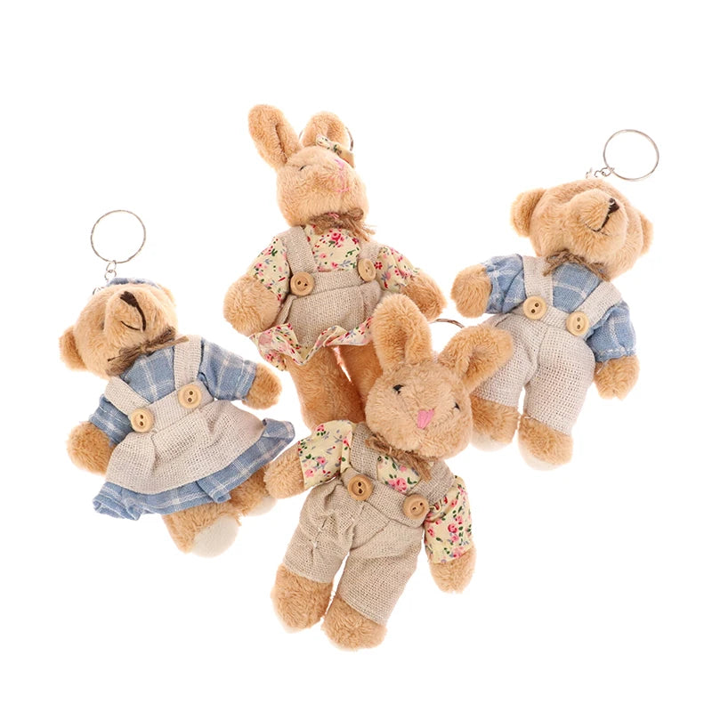 Cute Wear Clothes Bear Plush Toy Cartoon Rabbit Pendant Soft Stuffed Doll Keychain Backpack Car Bag Key Ring Decor Kid Gift