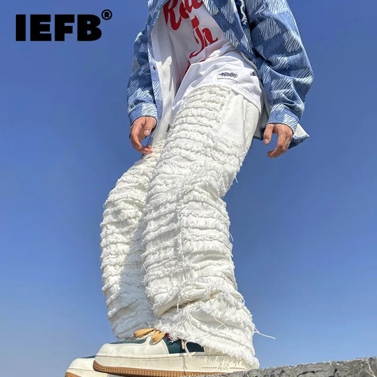 IEFB Niche Design Men's Ripped Jeans Hip Hop Menwear Fashion Loose Straight Denim Pants Personalized 2023 New Trend 9A7210