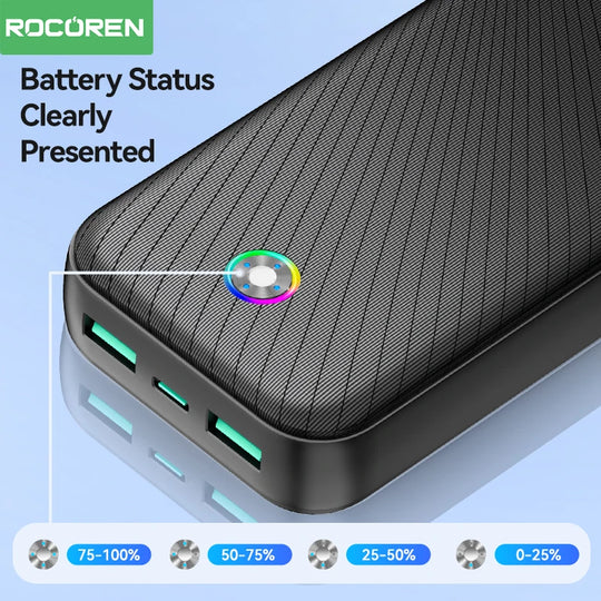 Rocoren 22.5W 20000mAh Power Bank QC PD 3.0 35W Fast Charge PowerBank  Portable 10000mAh External Battery For iPhone 16 Xiaomi