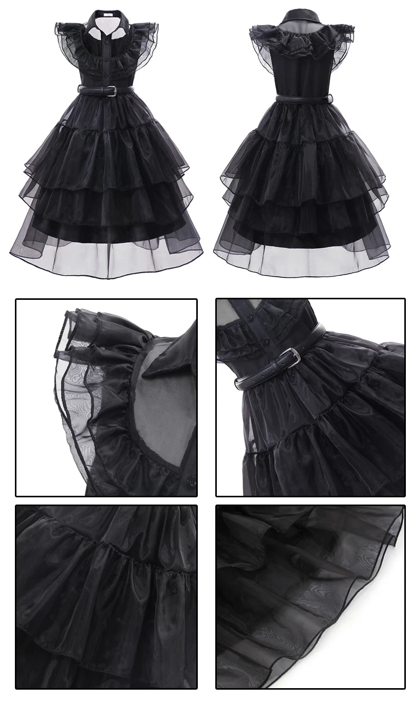 Halloween Black Costume for 3-12T Girl Carnival Events Cosplay Dress Fashion Gothic Vestido Kids Evening Party Clothes