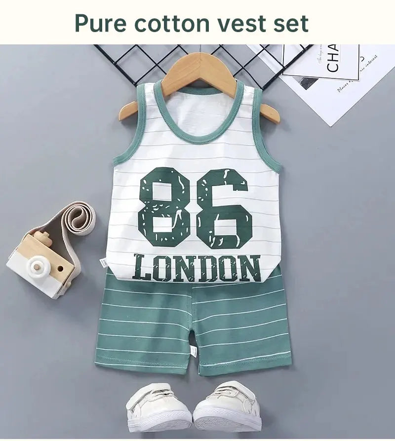 Children Sets Kids Clothes Boys Girls Vest Suit  Summer Children's Clothing baby Cotton T-Shirts Shorts Tank Top Sleeveless