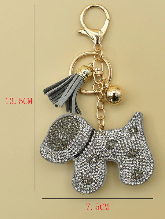 YLWHJJ Brand new Cute Rhinestone Cat Keychain For Women Bag Pendant Tassel kitten Dogs fish Key chain Fashion Jewelry key ring