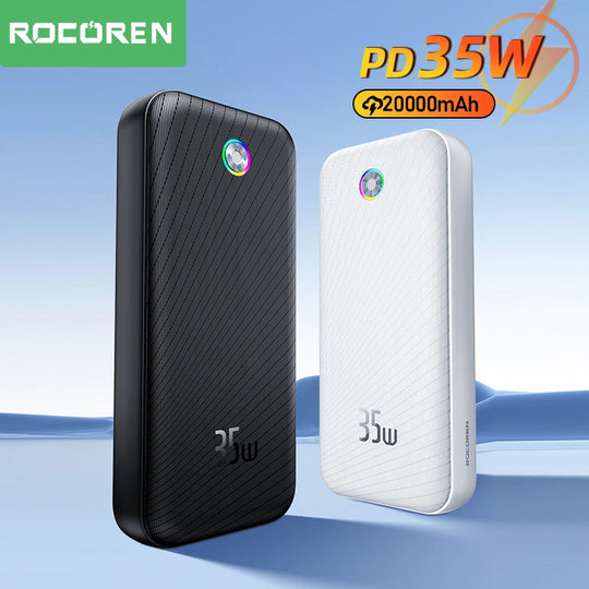 Rocoren 22.5W 20000mAh Power Bank QC PD 3.0 35W Fast Charge PowerBank  Portable 10000mAh External Battery For iPhone 16 Xiaomi