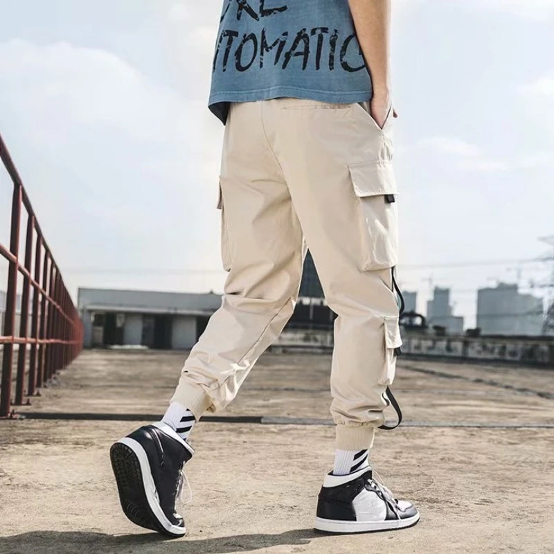 2024 New Fashion Men's Cargo Pants Casual Hip Hop Hit Color Multiple Pockets Trousers Streetwear Sportswear Sweatpants