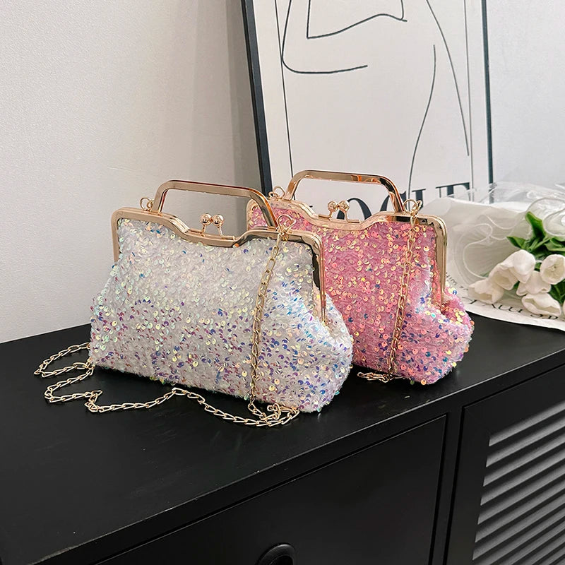 LEFTSIDE Sequin Crossbody Bags for Women 2023 Luxury Designer Fashion Party Handbags Trend Chain Cluth