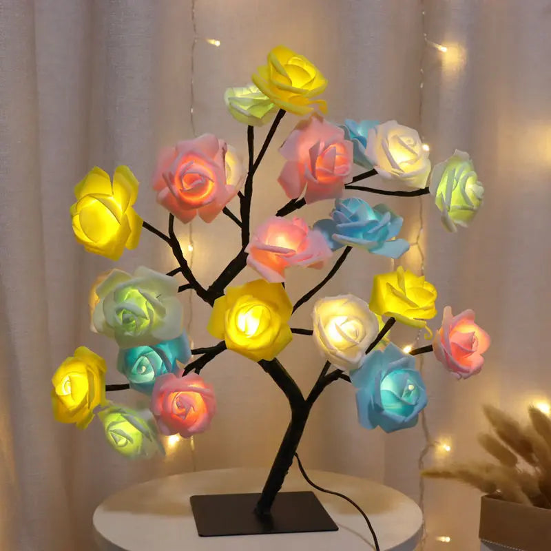 24 LED Rose Flower Tree Lights USB Table Lamp Fairy Maple Leaf Night Light Home Party Christmas Wedding Bedroom Decoration Gift