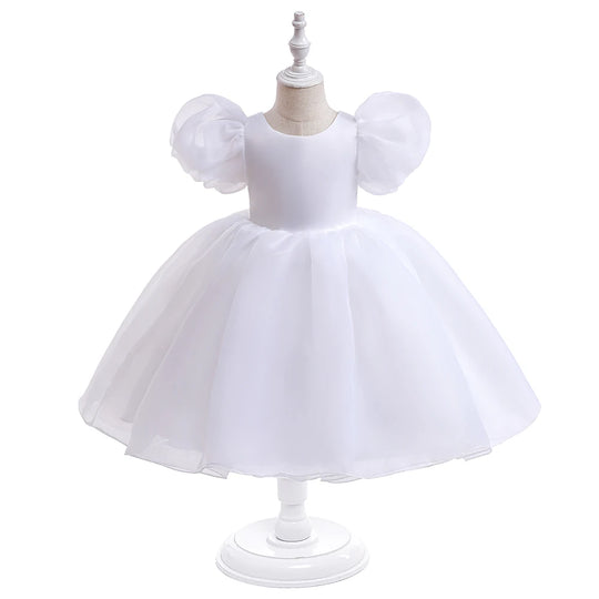 Fashion Girl White Princess Dress Tulle Puff Sleeve Wedding Party Kids Dresses for Girls Birthday Child Clothes Bridemaids Gown