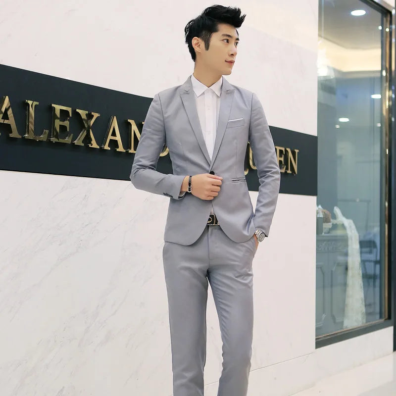 Men Blazers Sets 2 Pieces Wedding Elegant Formal 3 Suits Full Business Korean 2023 Pants Blue Coats Jackets Luxury