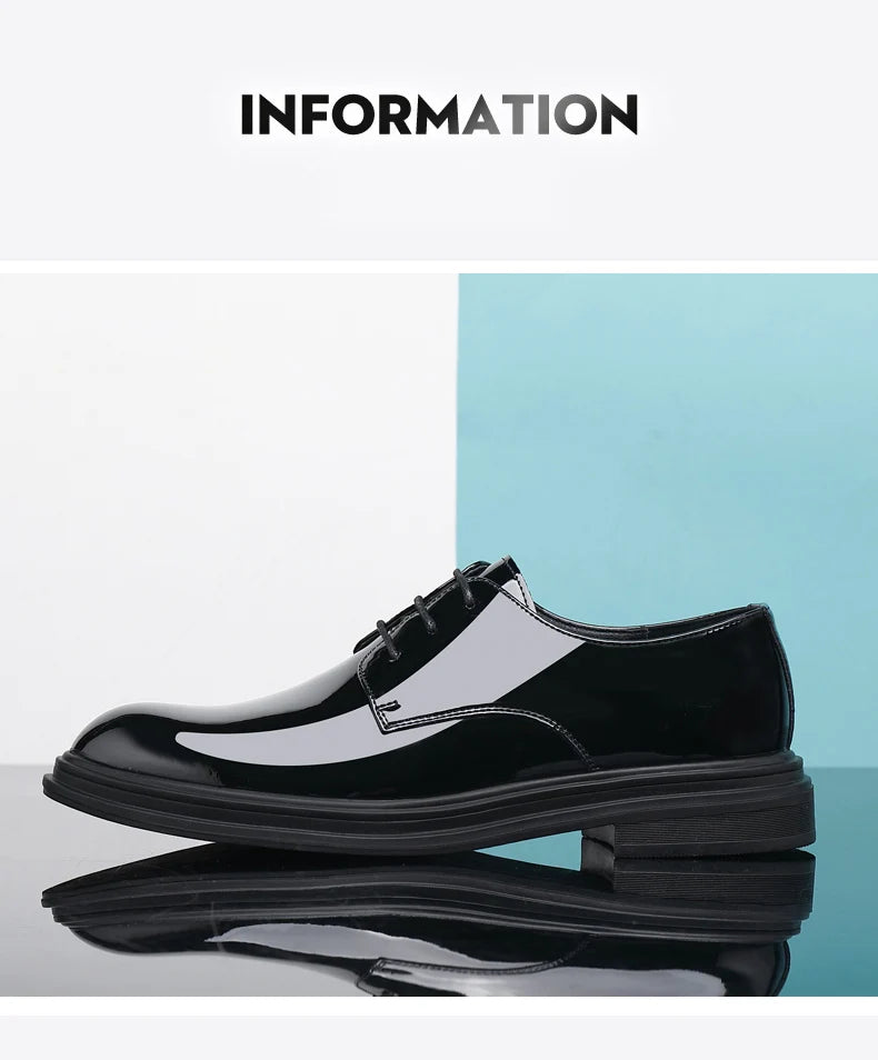 FUQIAO New Men 6/8cm Derby Shoes Patent Leather Height Increase Men Dress Shoes Formal Elevator Business Lift Shoes Bright Upper