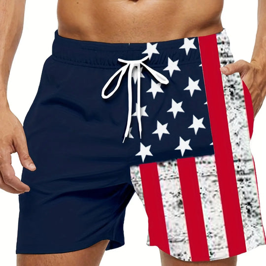 American Flag Print Swimwear Shorts Summer Men's Beach Shorts Breathable Short Quick Dry Sport Shorts Joggering Men Short Pant