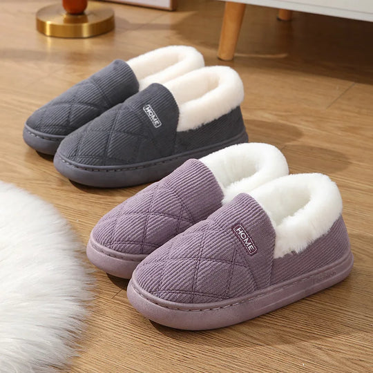 New 2023 Corduroy Cotton Shoes for Women Home Warm Anti-slip Couple Winter Cotton Plush Slippers Platform Shoes Men