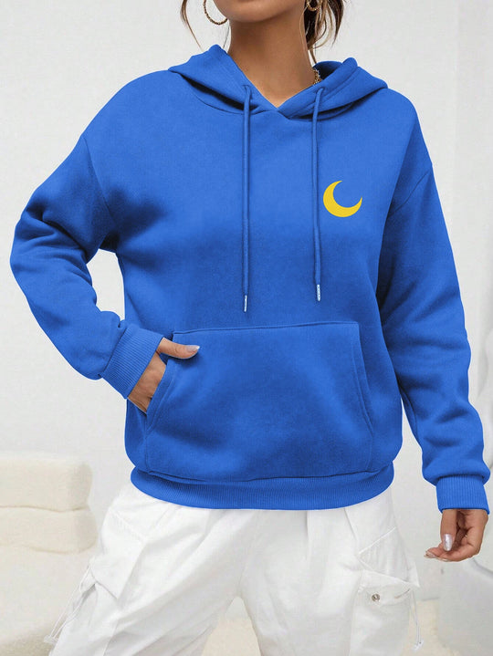 Creative Moon Print Hoodies Women Simple Autumn Sweatshirt Casual Multicolor Pullovers Fleece Hip Hop Clothing