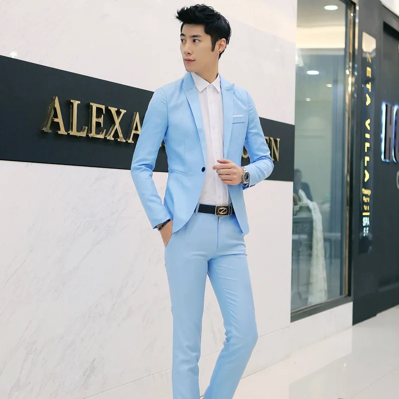 Men Blazers Sets 2 Pieces Wedding Elegant Formal 3 Suits Full Business Korean 2023 Pants Blue Coats Jackets Luxury