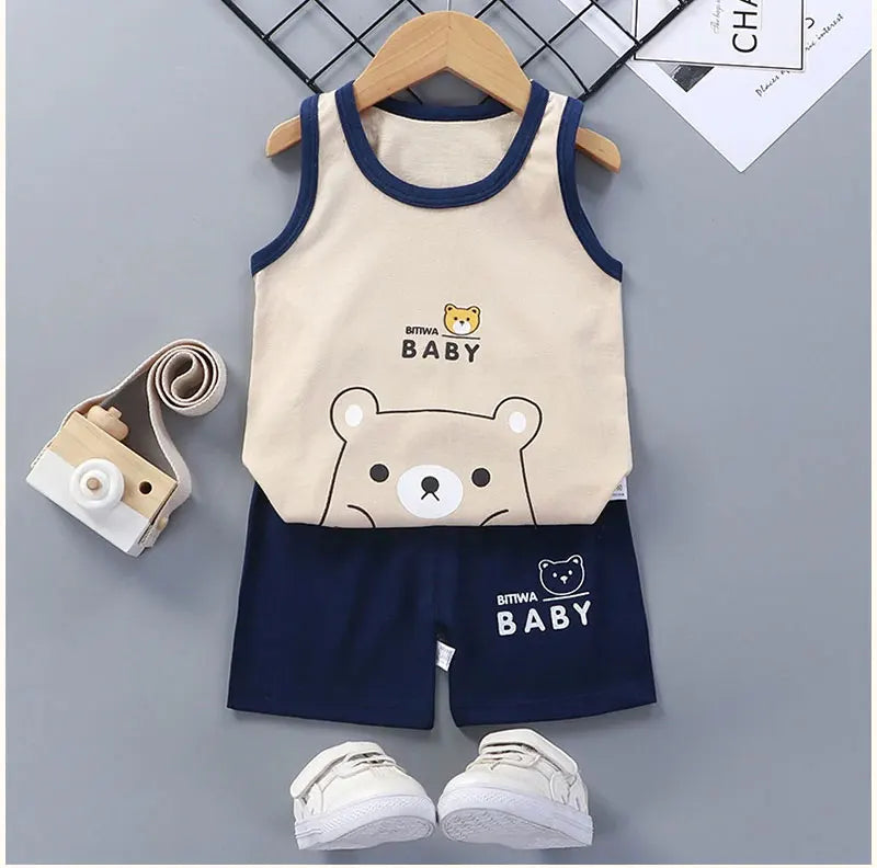 Children Sets Kids Clothes Boys Girls Vest Suit  Summer Children's Clothing baby Cotton T-Shirts Shorts Tank Top Sleeveless