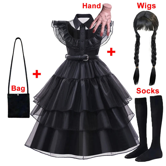 Halloween Black Costume for 3-12T Girl Carnival Events Cosplay Dress Fashion Gothic Vestido Kids Evening Party Clothes