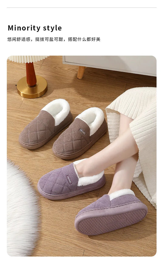 New 2023 Corduroy Cotton Shoes for Women Home Warm Anti-slip Couple Winter Cotton Plush Slippers Platform Shoes Men