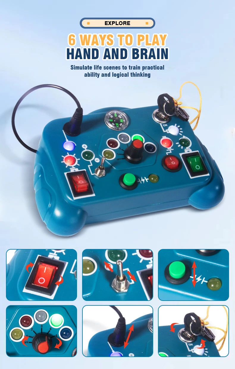 Children's Puzzle Busy Board Early Education Toys Buttons Switches Socket Led Lights Analog Circuit Board Sensory Toys for Baby