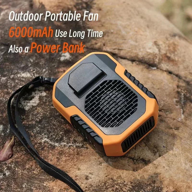 Outdoor Waist Mounted Fan Polymer Battery Anti Drop Shock Absorption USB Portable Power Bank with Bladeless Hanging Neck Fan