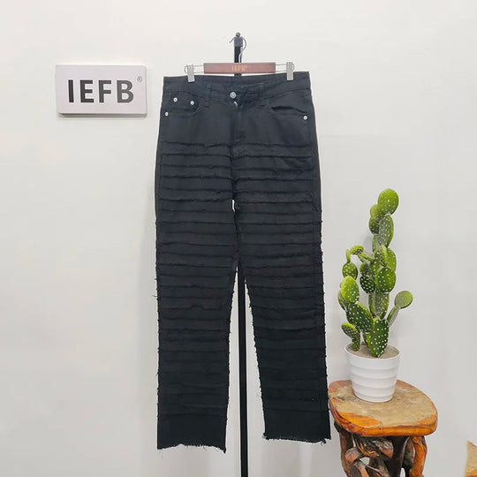 IEFB Niche Design Men's Ripped Jeans Hip Hop Menwear Fashion Loose Straight Denim Pants Personalized 2023 New Trend 9A7210