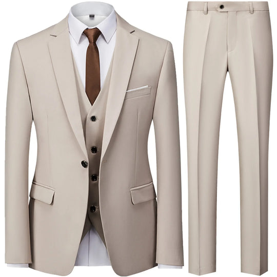 2023 Fashion Men's Casual Business Suit 3 Pieces Set / Male Dress Blazers Jacket Coat Blazers Trousers Pants Vest Waistcoat