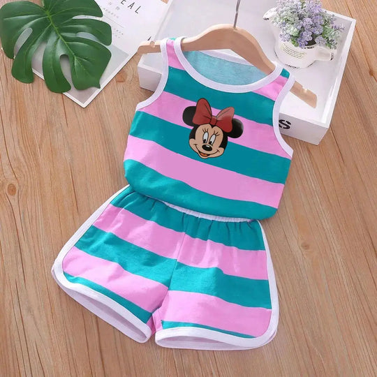 Summer Baby Kids Clothes Sets Cute Minnie Mickey Cartoon Girls and Boys Vest and Shorts 2pieces Disney Children's Outfits