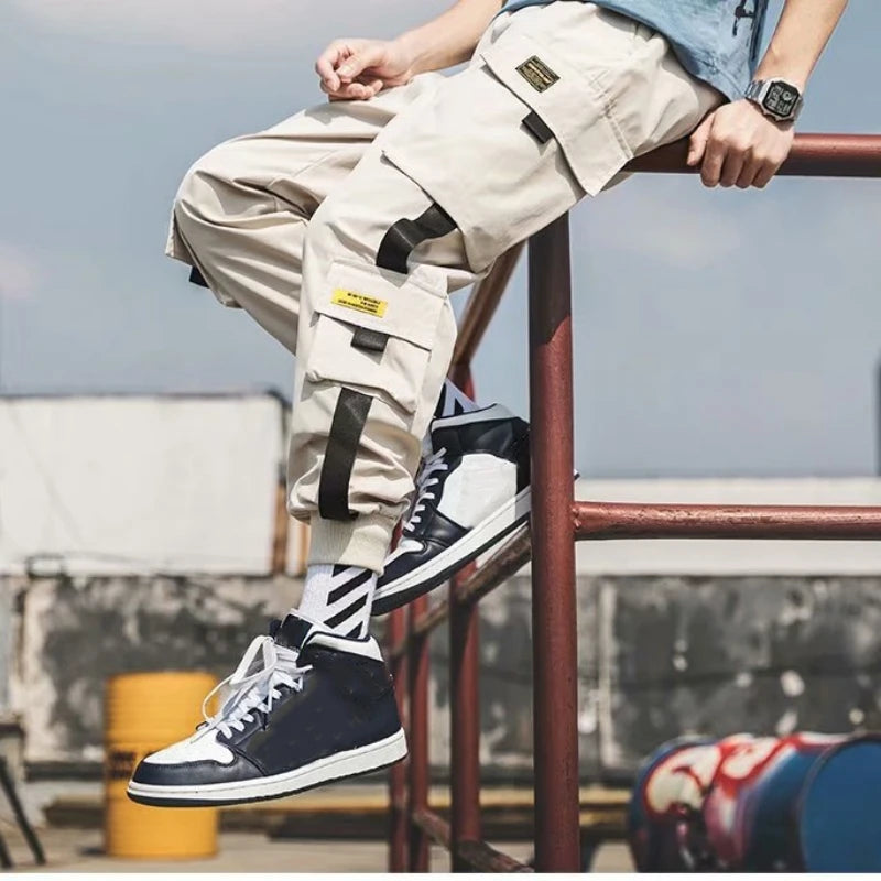 2024 New Fashion Men's Cargo Pants Casual Hip Hop Hit Color Multiple Pockets Trousers Streetwear Sportswear Sweatpants