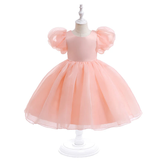 Fashion Girl White Princess Dress Tulle Puff Sleeve Wedding Party Kids Dresses for Girls Birthday Child Clothes Bridemaids Gown