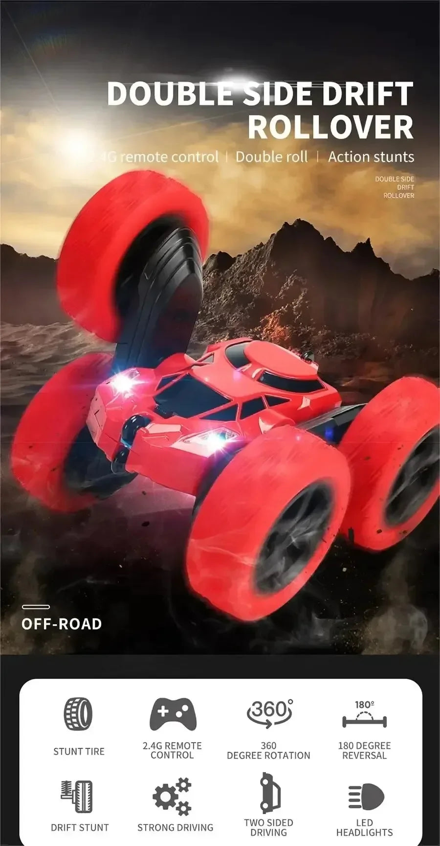 Rc Stunt Car Kids Double Sided Flip Remote Control Cars 2.4G High Speed 360° Rotation Drift Auto Toys Gifts for Boy Girl