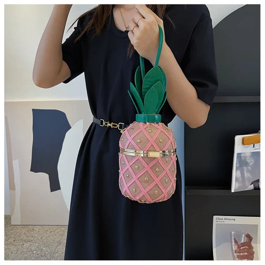 Women Bag 2023 Fashion Cute Pineapple Design Shoulder Bag Originality Design Ladys Crossbody Bag Metal Chain Handbag