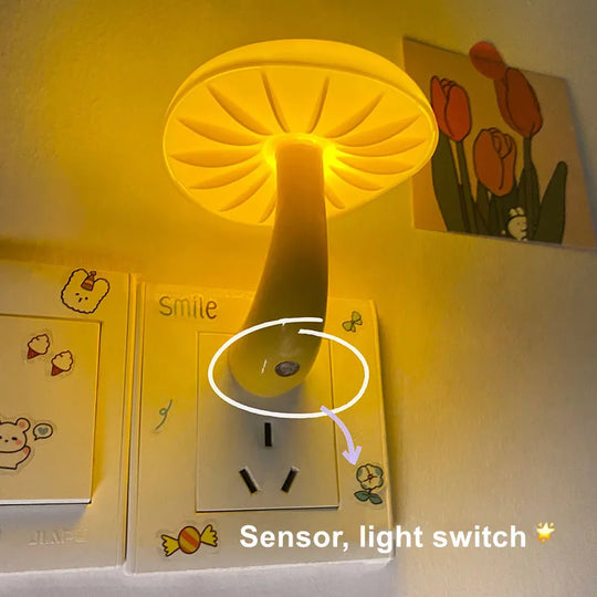 LED Night lamp Mushroom Wall lamp Socket lamp Eu Us Plug Warm White light Sensor Bedroom lamp Home Decor