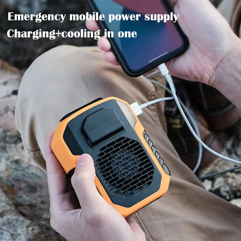 Outdoor Waist Mounted Fan Polymer Battery Anti Drop Shock Absorption USB Portable Power Bank with Bladeless Hanging Neck Fan