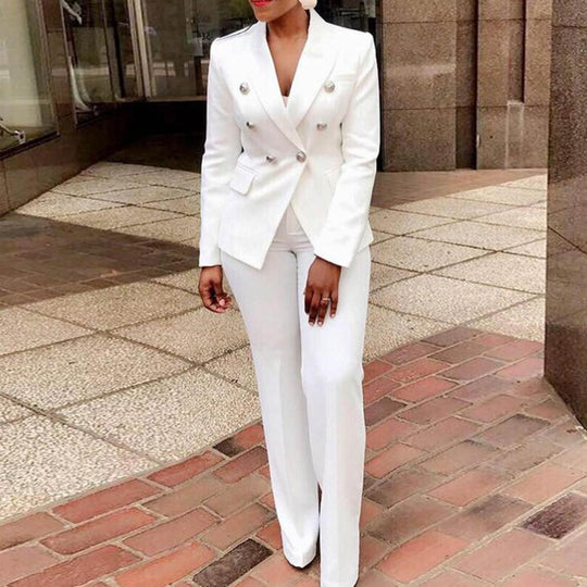 2022 Women's Elegant Casual Fashion 2 Piece Set Blazer + Pants Ladies Business Suits Office Wear Female Trouser Pant Suit