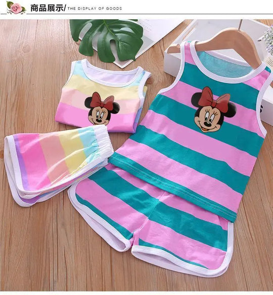 Summer Baby Kids Clothes Sets Cute Minnie Mickey Cartoon Girls and Boys Vest and Shorts 2pieces Disney Children's Outfits