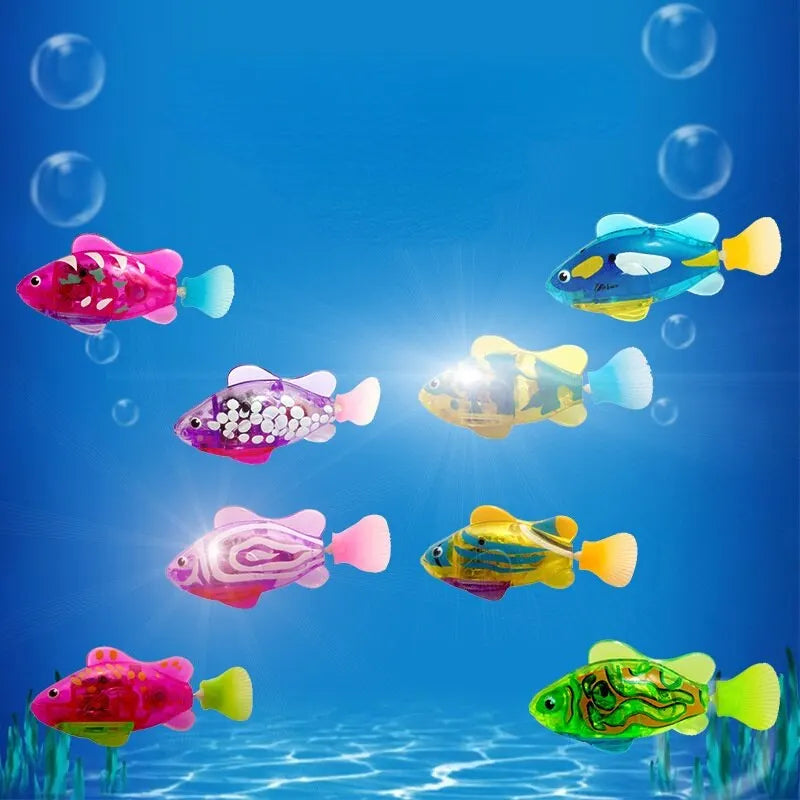 Electronic Fish Baby Summer Bath Toy Pet Cat Toys Swimming Robot Fish With LED Light Water Swim Pool Bathtub Toys Christmas Birt