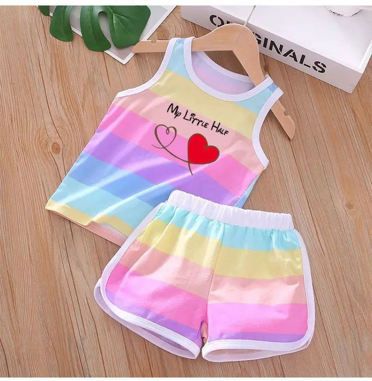 Summer Baby Kids Clothes Sets Cute Minnie Mickey Cartoon Girls and Boys Vest and Shorts 2pieces Disney Children's Outfits