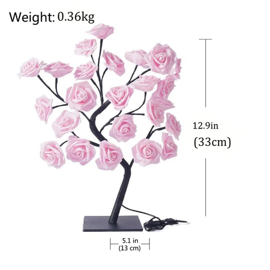 24 LED Rose Flower Tree Lights USB Table Lamp Fairy Maple Leaf Night Light Home Party Christmas Wedding Bedroom Decoration Gift