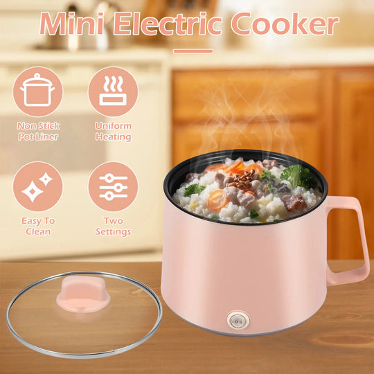 New 1pc Portable Non-Stick Mini 52oz Hot Pot Rice Cooker - Compact and Convenient Appliances, 2 Gear Rapid Noodles Cooker for Ho