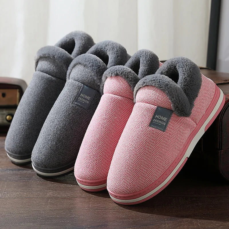 Big Size Men Winter Home Slippers Casual Shoes Women Soft Warm House Slides Indoor Bedroom Non Slip Flats Couples Floor Slipper