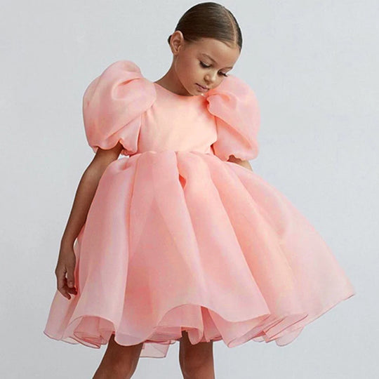 Fashion Girl White Princess Dress Tulle Puff Sleeve Wedding Party Kids Dresses for Girls Birthday Child Clothes Bridemaids Gown