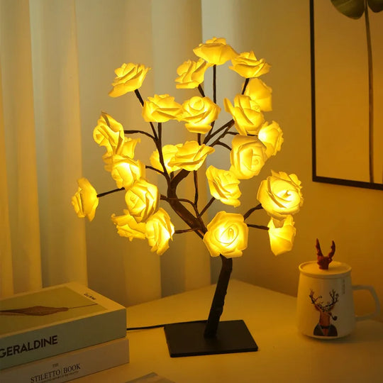 24 LED Rose Flower Tree Lights USB Table Lamp Fairy Maple Leaf Night Light Home Party Christmas Wedding Bedroom Decoration Gift