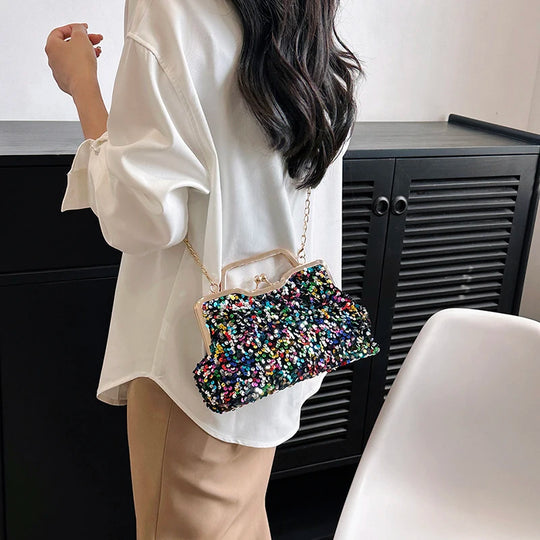 LEFTSIDE Sequin Crossbody Bags for Women 2023 Luxury Designer Fashion Party Handbags Trend Chain Cluth