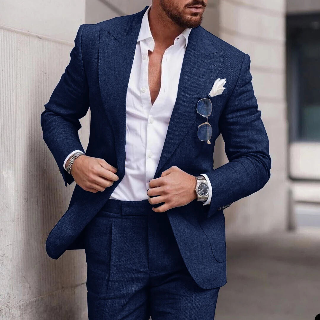 Linen Suit Wedding Suits for Men 2023 Luxury Lapel Collar Top+pants 2 Piece Set Single-breasted Flax Trajes Elegante Para Hombre