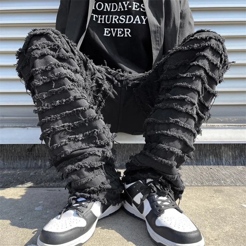 IEFB Niche Design Men's Ripped Jeans Hip Hop Menwear Fashion Loose Straight Denim Pants Personalized 2023 New Trend 9A7210