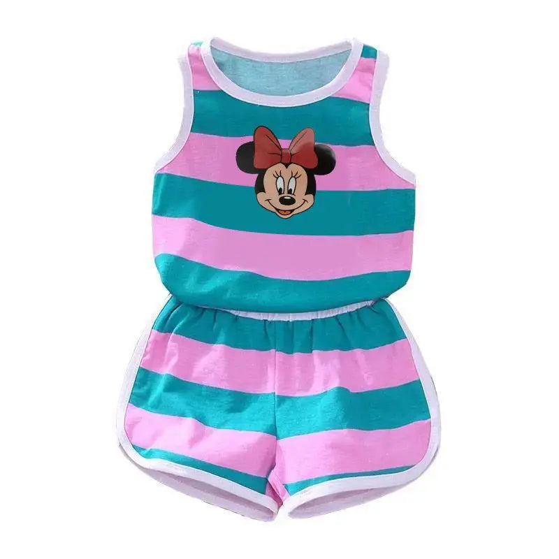 Summer Baby Kids Clothes Sets Cute Minnie Mickey Cartoon Girls and Boys Vest and Shorts 2pieces Disney Children's Outfits