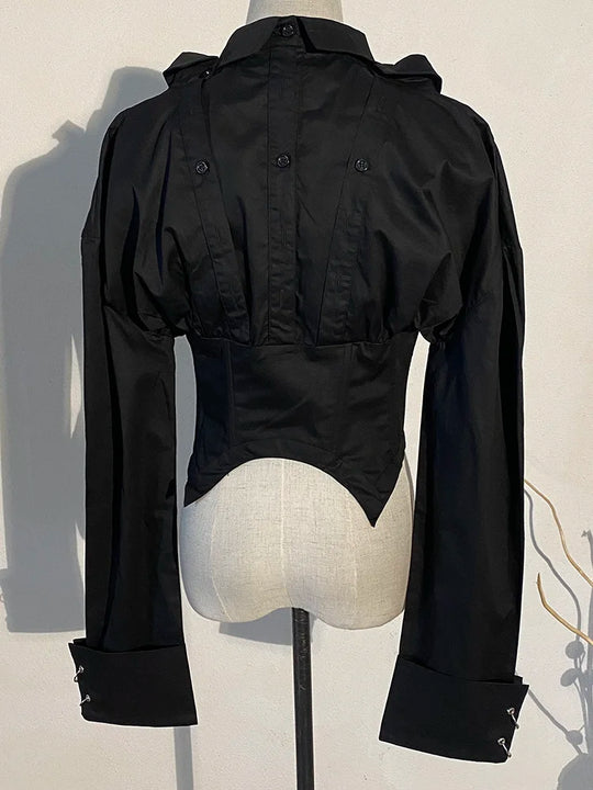 [EAM] Women Black Ways Wear Irregular Blouse New Lapel Long Sleeve Loose Fit Shirt Fashion Tide Spring Summer 2024 1DD969601