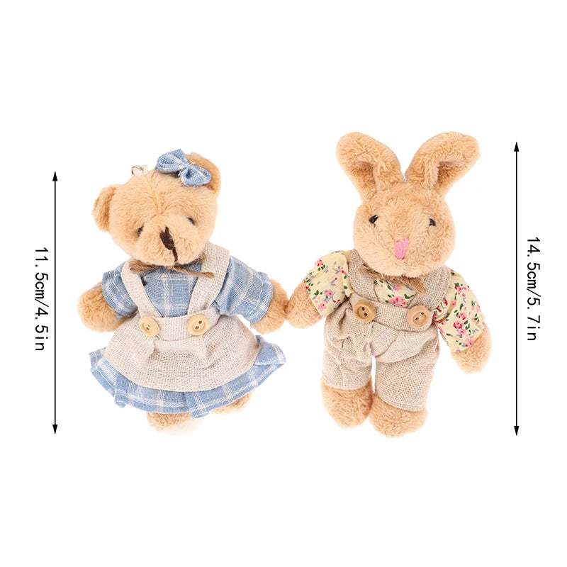 Cute Wear Clothes Bear Plush Toy Cartoon Rabbit Pendant Soft Stuffed Doll Keychain Backpack Car Bag Key Ring Decor Kid Gift