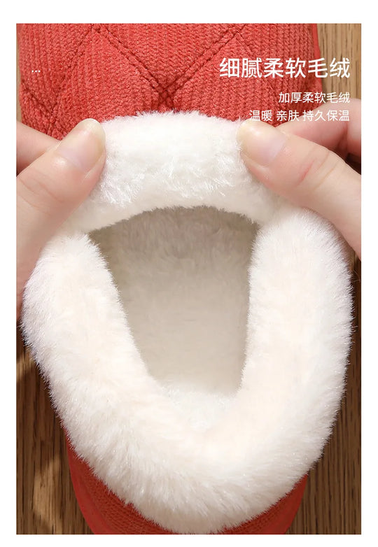 New 2023 Corduroy Cotton Shoes for Women Home Warm Anti-slip Couple Winter Cotton Plush Slippers Platform Shoes Men