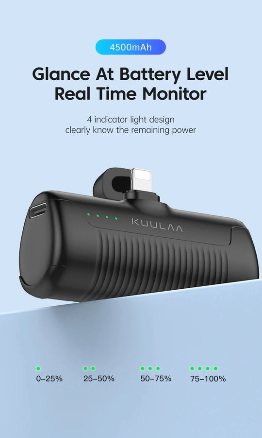 KUULAA Mini Power Bank 4500mAh - Portable Charger for iPhone 15/14/13/12 Pro Max & Samsung/Xiaomi - External Battery PowerBank